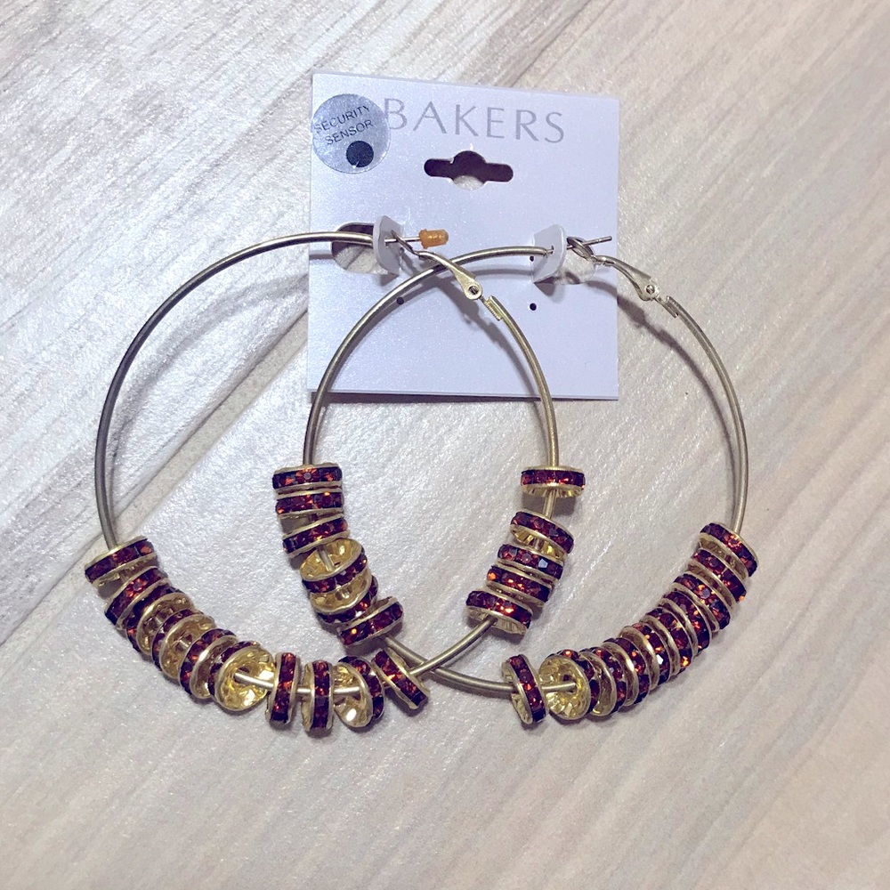 Bakers gold hoops w/ brown rhinestone discs NWT